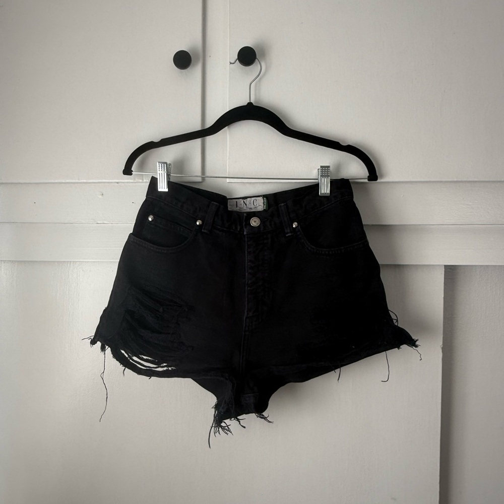 INC International Concepts Women's Blue-Black Distressed Shorts